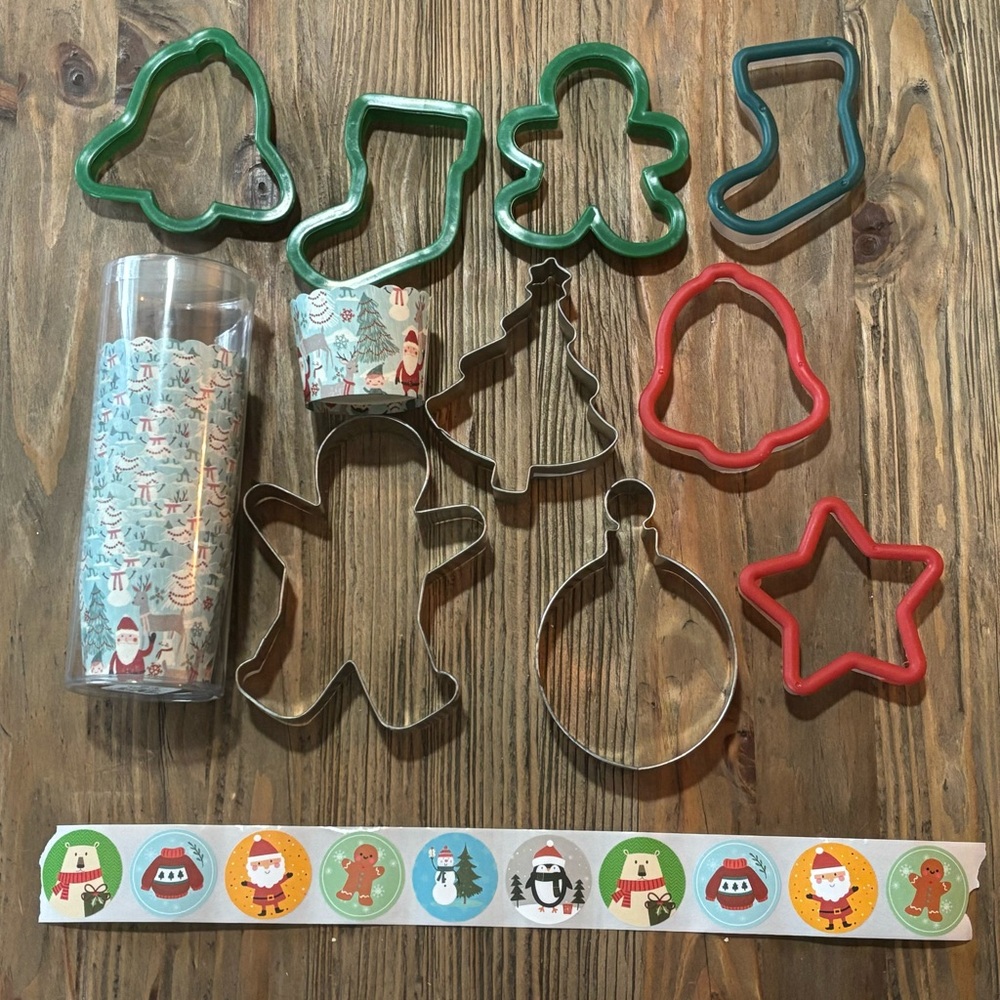 Holiday Christmas Winter Cookie Cutters, World Market standing liners, stickers